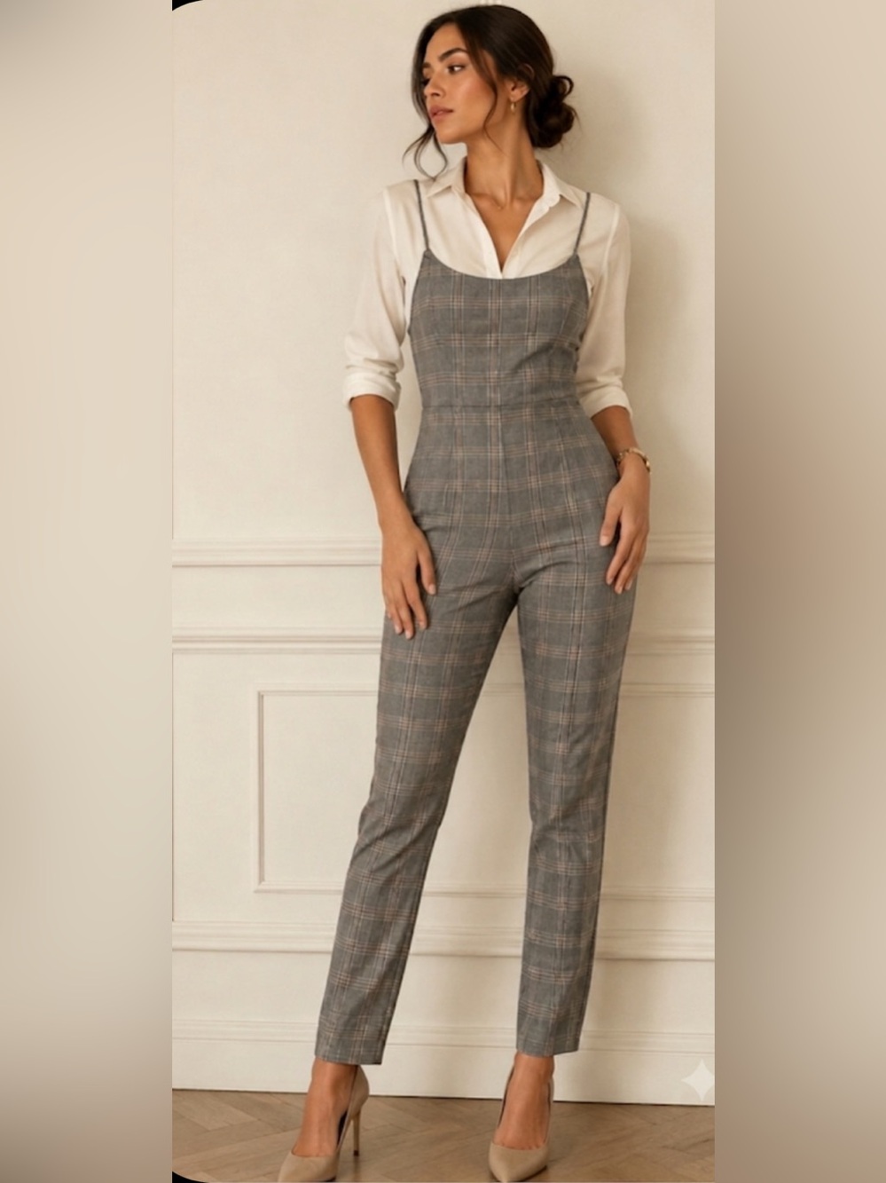 Papaya Plaid Tailored Jumpsuit - Gray